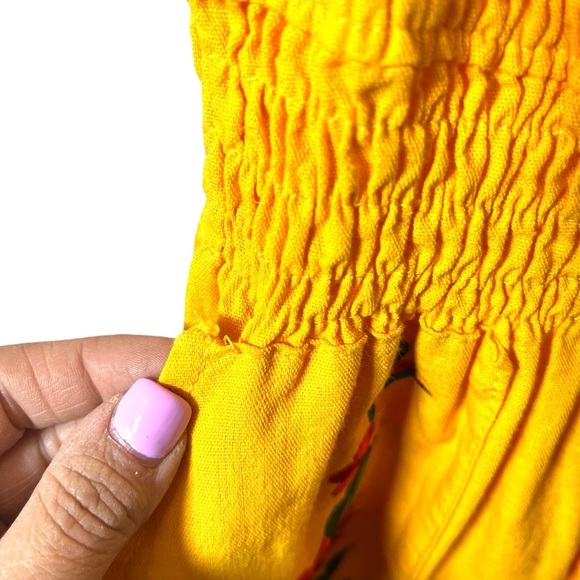 Mexican Boho Embroidered Off Shoulder Yellow Floral Sunflower Jumpsuit w/Pockets - Picture 8 of 8